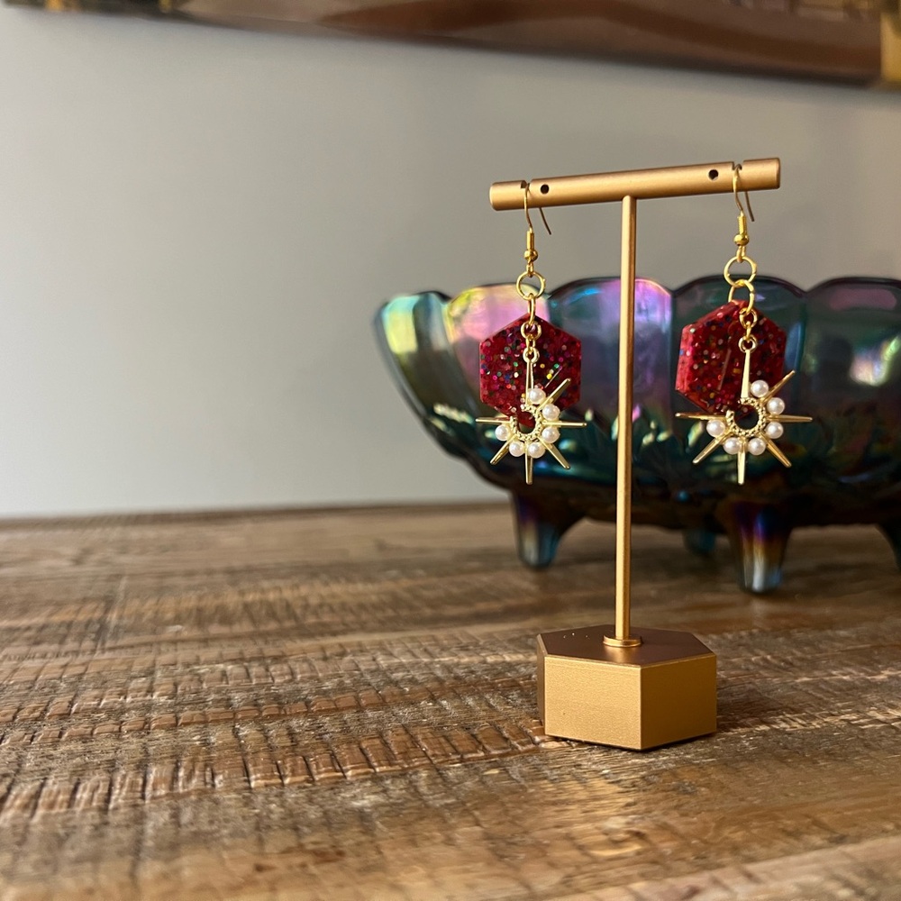 Ruby Rainbow Starburst Resin Earrings